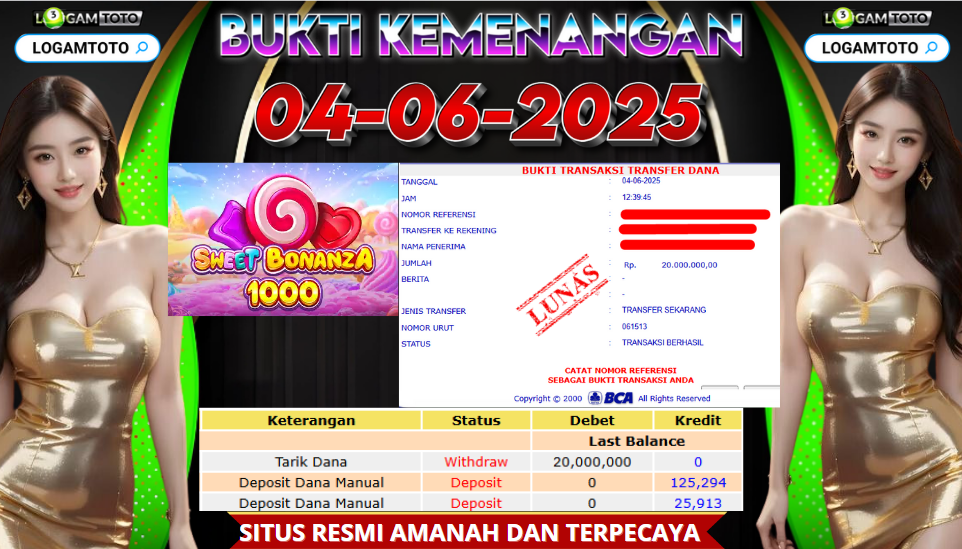 SELAMAT KEPADA MEMBER SETIA LOGAMTOTO BERHASIL JACKPOT DI PERMAINAN SLOT SWEET BONANZA 1000